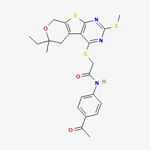 molecular formula C23H25N3O3S3 B11452260 N-(4-acetylphenyl)-2-[(12-ethyl-12-methyl-5-methylsulfanyl-11-oxa-8-thia-4,6-diazatricyclo[7.4.0.02,7]trideca-1(9),2(7),3,5-tetraen-3-yl)sulfanyl]acetamide 