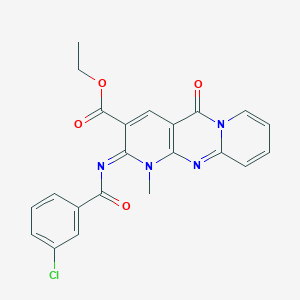 molecular formula C22H17ClN4O4 B11452276 ethyl 6-(3-chlorobenzoyl)imino-7-methyl-2-oxo-1,7,9-triazatricyclo[8.4.0.03,8]tetradeca-3(8),4,9,11,13-pentaene-5-carboxylate 
