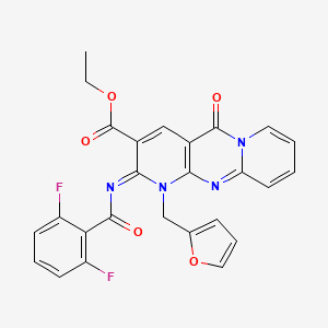 molecular formula C26H18F2N4O5 B11452296 ethyl 6-(2,6-difluorobenzoyl)imino-7-(furan-2-ylmethyl)-2-oxo-1,7,9-triazatricyclo[8.4.0.03,8]tetradeca-3(8),4,9,11,13-pentaene-5-carboxylate 