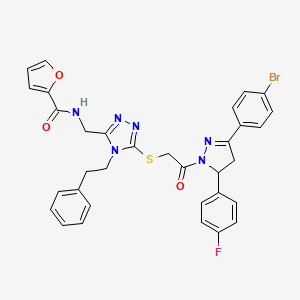 molecular formula C33H28BrFN6O3S B11452337 N-((5-((2-(3-(4-bromophenyl)-5-(4-fluorophenyl)-4,5-dihydro-1H-pyrazol-1-yl)-2-oxoethyl)thio)-4-phenethyl-4H-1,2,4-triazol-3-yl)methyl)furan-2-carboxamide 