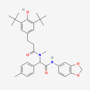 molecular formula C34H42N2O5 B11452422 N-[2-(1,3-benzodioxol-5-ylamino)-1-(4-methylphenyl)-2-oxoethyl]-3-(3,5-di-tert-butyl-4-hydroxyphenyl)-N-methylpropanamide 