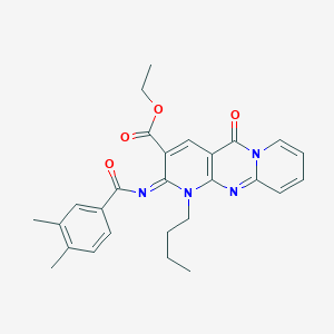 molecular formula C27H28N4O4 B11452497 ethyl 7-butyl-6-(3,4-dimethylbenzoyl)imino-2-oxo-1,7,9-triazatricyclo[8.4.0.03,8]tetradeca-3(8),4,9,11,13-pentaene-5-carboxylate 