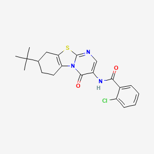 molecular formula C21H22ClN3O2S B11452852 N-(8-tert-butyl-4-oxo-6,7,8,9-tetrahydro-4H-pyrimido[2,1-b][1,3]benzothiazol-3-yl)-2-chlorobenzamide 