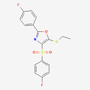 molecular formula C17H13F2NO3S2 B11452903 5-(Ethylsulfanyl)-4-(4-fluorobenzenesulfonyl)-2-(4-fluorophenyl)-1,3-oxazole 