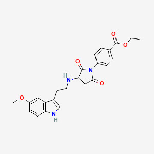 molecular formula C24H25N3O5 B11454035 ethyl 4-(3-{[2-(5-methoxy-1H-indol-3-yl)ethyl]amino}-2,5-dioxopyrrolidin-1-yl)benzoate 