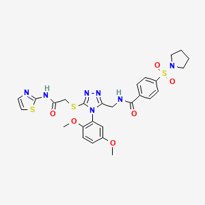 molecular formula C27H29N7O6S3 B11454489 N-{[4-(2,5-Dimethoxyphenyl)-5-({[(1,3-thiazol-2-YL)carbamoyl]methyl}sulfanyl)-4H-1,2,4-triazol-3-YL]methyl}-4-(pyrrolidine-1-sulfonyl)benzamide 