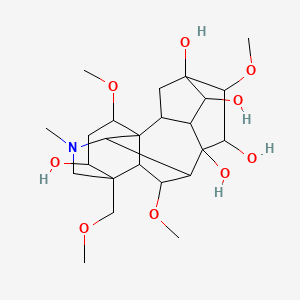 molecular formula C₂₄H₃₉NO₉ B1145452 14-Benzoylmesaconine-8-palmitate CAS No. 6792-09-2