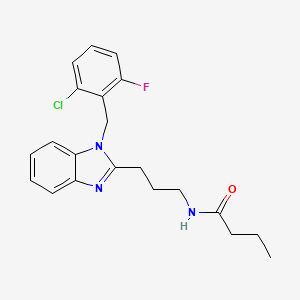 molecular formula C21H23ClFN3O B11454616 N-{3-[1-(2-chloro-6-fluorobenzyl)-1H-benzimidazol-2-yl]propyl}butanamide 