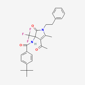 molecular formula C27H29F3N2O3 B11454624 N-[4-acetyl-5-methyl-2-oxo-1-(2-phenylethyl)-3-(trifluoromethyl)-2,3-dihydro-1H-pyrrol-3-yl]-4-tert-butylbenzamide 