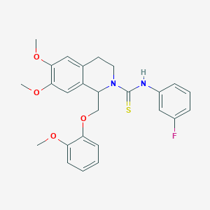 molecular formula C26H27FN2O4S B11454659 N-(3-fluorophenyl)-6,7-dimethoxy-1-((2-methoxyphenoxy)methyl)-3,4-dihydroisoquinoline-2(1H)-carbothioamide 
