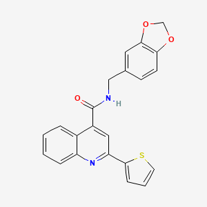 molecular formula C22H16N2O3S B11454681 N-(1,3-benzodioxol-5-ylmethyl)-2-(thiophen-2-yl)quinoline-4-carboxamide 