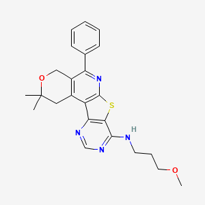 molecular formula C24H26N4O2S B11454689 N-(3-methoxypropyl)-4,4-dimethyl-8-phenyl-5-oxa-11-thia-9,14,16-triazatetracyclo[8.7.0.02,7.012,17]heptadeca-1(10),2(7),8,12(17),13,15-hexaen-13-amine 