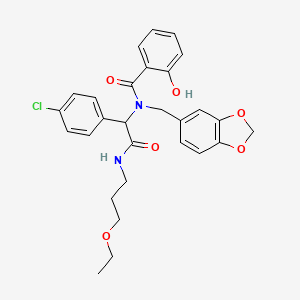 molecular formula C28H29ClN2O6 B11454693 N-(1,3-benzodioxol-5-ylmethyl)-N-{1-(4-chlorophenyl)-2-[(3-ethoxypropyl)amino]-2-oxoethyl}-2-hydroxybenzamide 