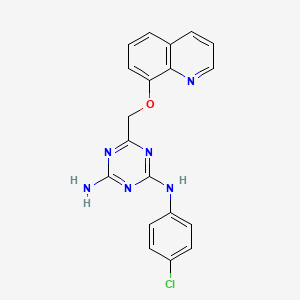 molecular formula C19H15ClN6O B11454695 N-(4-chlorophenyl)-6-[(quinolin-8-yloxy)methyl]-1,3,5-triazine-2,4-diamine 