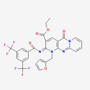 molecular formula C28H18F6N4O5 B11454846 ethyl 6-[3,5-bis(trifluoromethyl)benzoyl]imino-7-(furan-2-ylmethyl)-2-oxo-1,7,9-triazatricyclo[8.4.0.03,8]tetradeca-3(8),4,9,11,13-pentaene-5-carboxylate 