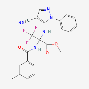 molecular formula C22H18F3N5O3 B11454861 Methyl 2-[(4-cyano-1-phenyl-1H-pyrazol-5-YL)amino]-3,3,3-trifluoro-2-[(3-methylphenyl)formamido]propanoate 