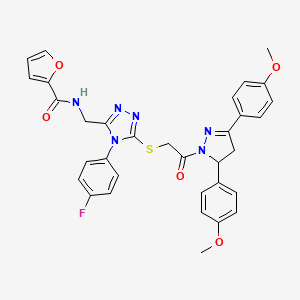 molecular formula C33H29FN6O5S B11454892 N-((5-((2-(3,5-bis(4-methoxyphenyl)-4,5-dihydro-1H-pyrazol-1-yl)-2-oxoethyl)thio)-4-(4-fluorophenyl)-4H-1,2,4-triazol-3-yl)methyl)furan-2-carboxamide 