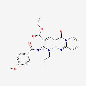 molecular formula C25H24N4O5 B11454958 ethyl 6-(4-methoxybenzoyl)imino-2-oxo-7-propyl-1,7,9-triazatricyclo[8.4.0.03,8]tetradeca-3(8),4,9,11,13-pentaene-5-carboxylate 