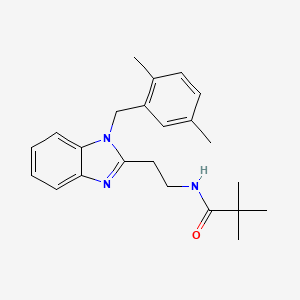 molecular formula C23H29N3O B11454993 N-{2-[1-(2,5-dimethylbenzyl)-1H-benzimidazol-2-yl]ethyl}-2,2-dimethylpropanamide 