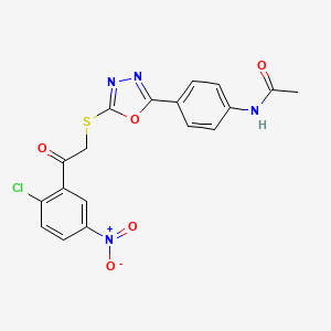 molecular formula C18H13ClN4O5S B11455090 N-[4-(5-{[2-(2-chloro-5-nitrophenyl)-2-oxoethyl]sulfanyl}-1,3,4-oxadiazol-2-yl)phenyl]acetamide 