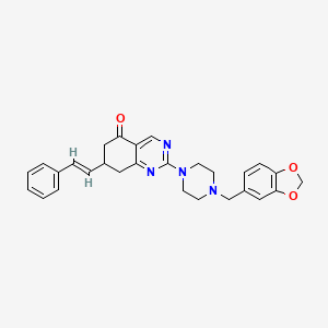molecular formula C28H28N4O3 B11455122 2-[4-(1,3-benzodioxol-5-ylmethyl)piperazin-1-yl]-7-[(E)-2-phenylethenyl]-7,8-dihydroquinazolin-5(6H)-one 