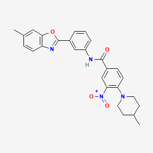 molecular formula C27H26N4O4 B11455241 N-[3-(6-methyl-1,3-benzoxazol-2-yl)phenyl]-4-(4-methylpiperidin-1-yl)-3-nitrobenzamide 