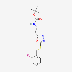 molecular formula C16H20FN3O3S B11455485 Tert-butyl (2-(5-((2-fluorobenzyl)thio)-1,3,4-oxadiazol-2-yl)ethyl)carbamate 
