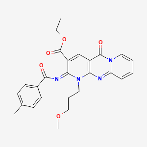 molecular formula C26H26N4O5 B11455650 ethyl 7-(3-methoxypropyl)-6-(4-methylbenzoyl)imino-2-oxo-1,7,9-triazatricyclo[8.4.0.03,8]tetradeca-3(8),4,9,11,13-pentaene-5-carboxylate 