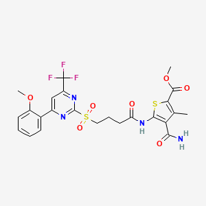 molecular formula C24H23F3N4O7S2 B11455740 Methyl 4-carbamoyl-5-[(4-{[4-(2-methoxyphenyl)-6-(trifluoromethyl)pyrimidin-2-yl]sulfonyl}butanoyl)amino]-3-methylthiophene-2-carboxylate 