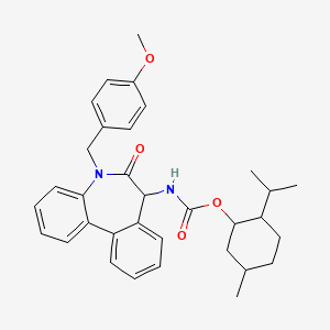 molecular formula C₃₃H₃₈N₂O₄ B1145576 Carbamic acid, N-[(7R)-6,7-dihydro-5-[(4-methoxyphenyl)methyl]-6-oxo-5H-dibenz[b,d]azepin-7-yl]-, (1R,2S,5R)-5-methyl-2-(1-methylethyl)cyclohexyl ester CAS No. 1197209-32-7