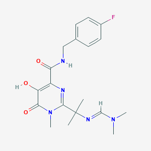 molecular formula C₁₉H₂₄FN₅O₃ B1145578 N'-{2-[4-({[(4-fluorophenyl)methyl]amino}(hydroxy)methylidene)-1-methyl-5,6-dioxo-1,4,5,6-tetrahydropyrimidin-2-yl]propan-2-yl}-N,N-dimethylmethanimidamide CAS No. 1193687-85-2