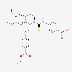 molecular formula C28H29N3O7S B11455783 Ethyl 4-({6,7-dimethoxy-2-[(4-nitrophenyl)carbamothioyl]-1,2,3,4-tetrahydroisoquinolin-1-YL}methoxy)benzoate 