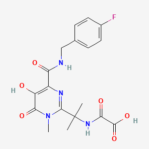 molecular formula C₁₈H₁₉FN₄O₆ B1145580 {[2-(4-{[(4-Fluorophenyl)methyl]carbamoyl}-5-hydroxy-1-methyl-6-oxo-1,6-dihydropyrimidin-2-yl)propan-2-yl]carbamoyl}formic acid CAS No. 1064706-98-4