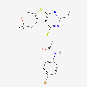 molecular formula C21H22BrN3O2S2 B11455885 N-(4-bromophenyl)-2-[(5-ethyl-12,12-dimethyl-11-oxa-8-thia-4,6-diazatricyclo[7.4.0.02,7]trideca-1(9),2(7),3,5-tetraen-3-yl)sulfanyl]acetamide 