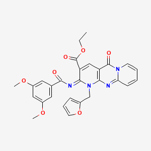 molecular formula C28H24N4O7 B11456120 ethyl 6-(3,5-dimethoxybenzoyl)imino-7-(furan-2-ylmethyl)-2-oxo-1,7,9-triazatricyclo[8.4.0.03,8]tetradeca-3(8),4,9,11,13-pentaene-5-carboxylate 