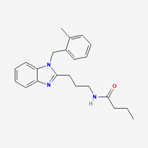molecular formula C22H27N3O B11456306 N-{3-[1-(2-methylbenzyl)-1H-benzimidazol-2-yl]propyl}butanamide 