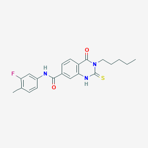 molecular formula C21H22FN3O2S B11456533 N-(3-fluoro-4-methylphenyl)-4-oxo-3-pentyl-2-sulfanylidene-1H-quinazoline-7-carboxamide 