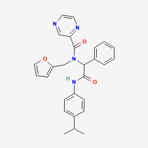 molecular formula C27H26N4O3 B11456890 N-(furan-2-ylmethyl)-N-(2-oxo-1-phenyl-2-{[4-(propan-2-yl)phenyl]amino}ethyl)pyrazine-2-carboxamide 