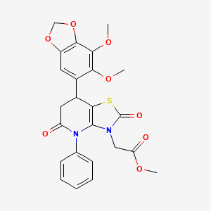 molecular formula C24H22N2O8S B11456980 methyl [7-(6,7-dimethoxy-1,3-benzodioxol-5-yl)-2,5-dioxo-4-phenyl-4,5,6,7-tetrahydro[1,3]thiazolo[4,5-b]pyridin-3(2H)-yl]acetate 