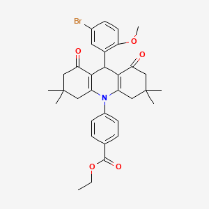 molecular formula C33H36BrNO5 B11457195 ethyl 4-[9-(5-bromo-2-methoxyphenyl)-3,3,6,6-tetramethyl-1,8-dioxo-2,3,4,5,6,7,8,9-octahydroacridin-10(1H)-yl]benzoate 