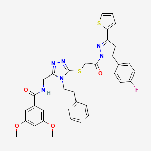 molecular formula C35H33FN6O4S2 B11457455 N-((5-((2-(5-(4-fluorophenyl)-3-(thiophen-2-yl)-4,5-dihydro-1H-pyrazol-1-yl)-2-oxoethyl)thio)-4-phenethyl-4H-1,2,4-triazol-3-yl)methyl)-3,5-dimethoxybenzamide 