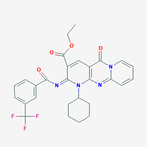 molecular formula C28H25F3N4O4 B11457458 ethyl 7-cyclohexyl-2-oxo-6-[3-(trifluoromethyl)benzoyl]imino-1,7,9-triazatricyclo[8.4.0.03,8]tetradeca-3(8),4,9,11,13-pentaene-5-carboxylate 