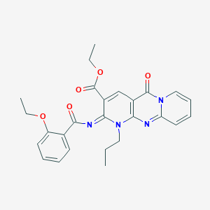 molecular formula C26H26N4O5 B11457545 ethyl 6-(2-ethoxybenzoyl)imino-2-oxo-7-propyl-1,7,9-triazatricyclo[8.4.0.03,8]tetradeca-3(8),4,9,11,13-pentaene-5-carboxylate 