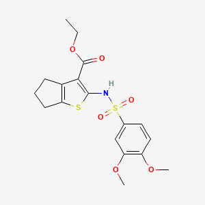 molecular formula C18H21NO6S2 B11457625 ethyl 2-{[(3,4-dimethoxyphenyl)sulfonyl]amino}-5,6-dihydro-4H-cyclopenta[b]thiophene-3-carboxylate 