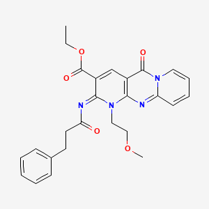 molecular formula C26H26N4O5 B11457676 ethyl 7-(2-methoxyethyl)-2-oxo-6-(3-phenylpropanoylimino)-1,7,9-triazatricyclo[8.4.0.03,8]tetradeca-3(8),4,9,11,13-pentaene-5-carboxylate 