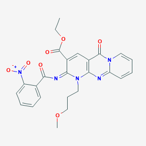 molecular formula C25H23N5O7 B11457782 ethyl 7-(3-methoxypropyl)-6-(2-nitrobenzoyl)imino-2-oxo-1,7,9-triazatricyclo[8.4.0.03,8]tetradeca-3(8),4,9,11,13-pentaene-5-carboxylate 