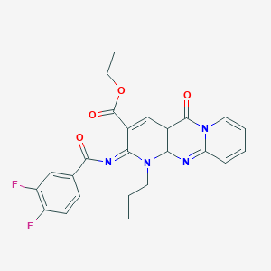 molecular formula C24H20F2N4O4 B11457909 ethyl 6-(3,4-difluorobenzoyl)imino-2-oxo-7-propyl-1,7,9-triazatricyclo[8.4.0.03,8]tetradeca-3(8),4,9,11,13-pentaene-5-carboxylate 