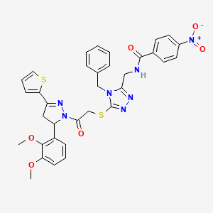 molecular formula C34H31N7O6S2 B11457975 N-((4-benzyl-5-((2-(5-(2,3-dimethoxyphenyl)-3-(thiophen-2-yl)-4,5-dihydro-1H-pyrazol-1-yl)-2-oxoethyl)thio)-4H-1,2,4-triazol-3-yl)methyl)-4-nitrobenzamide 