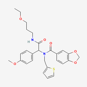 molecular formula C27H30N2O6S B11458026 N-{2-[(3-ethoxypropyl)amino]-1-(4-methoxyphenyl)-2-oxoethyl}-N-(thiophen-2-ylmethyl)-1,3-benzodioxole-5-carboxamide 