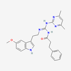 molecular formula C27H30N6O2 B11458100 N-[(E)-[(4,6-dimethylpyrimidin-2-yl)amino]{[2-(5-methoxy-1H-indol-3-yl)ethyl]amino}methylidene]-3-phenylpropanamide 